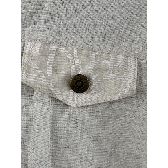 Simply Noelle Jacket Women S/M 8-10 Beige Linen Lace Ruffle Hem Rivet Button - Picture 9 of 13